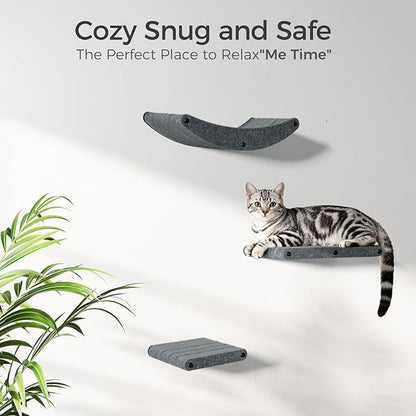 Cat Wall Shelves Stable Wall-Mounted Cats Shelves and Perches - 3-in-1 Cat Playground Furniture Set for Climbing Resting - Suitable for Small to Large Indoor Cats (Black)