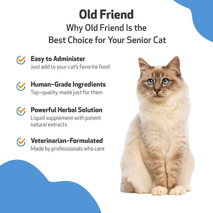 Pet Wellbeing Old Friend for Senior Cats - Supports Immune System Health, Joint Mobility, Healthy Energy Levels, Alfalfa, Reishi - Veterinarian-Formulated Herbal Supplement 2 oz (59 ml)