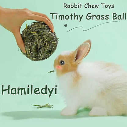 Rabbit Chew Ball Timothy Grass Grinding Small Animal Activity Play Chew Toys for Bunny Rabbits Hamster Guinea Pigs Gerbils (Pack of 2)
