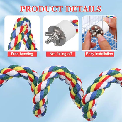 Colorful Bird Rope Perch Stand, Birdcage Swing Spiral Toys, Bird Bungee Rope Perches Toys Cage Accessories for Cockatiels Parrot Birds (60CM/23.6inch)