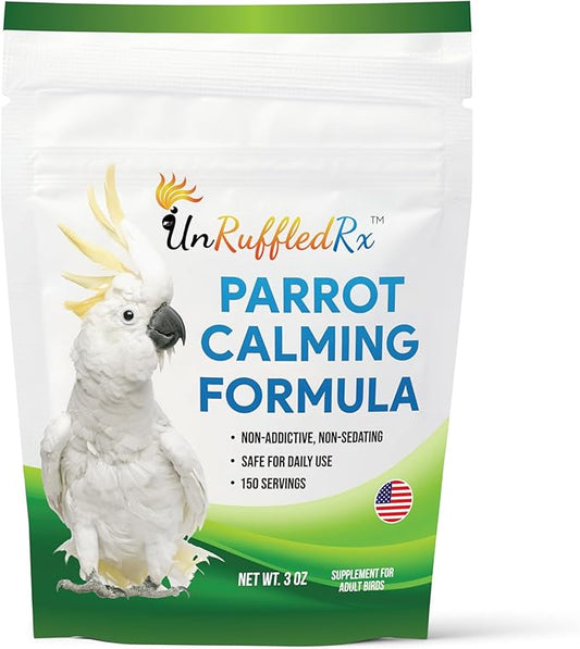 UnRuffledRx™ Calming Formula for Parrots – Helps Birds Stay Chill During Fireworks, Visitors & Travel – Soothes Screaming, Biting, Plucking – 224 Servings