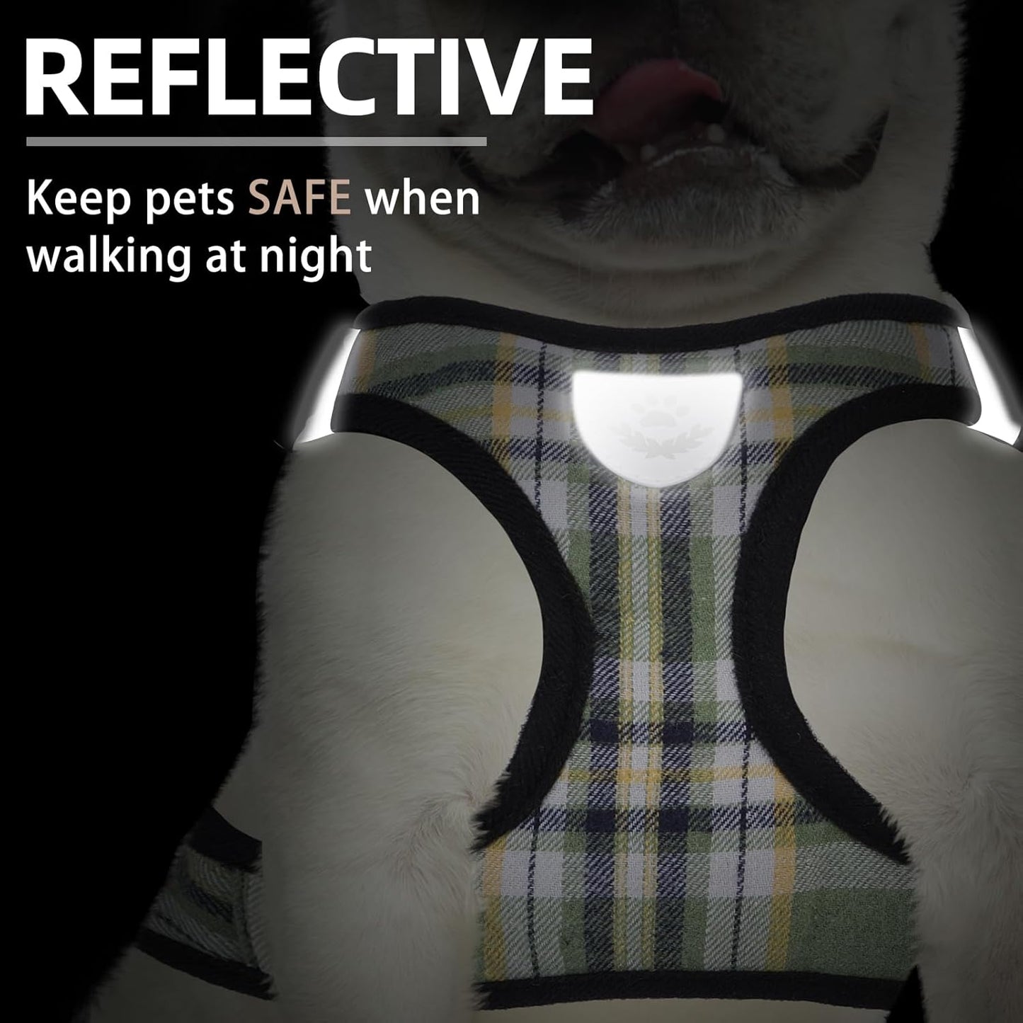 PUPTECK Adjustable Dog Harness Collar and Leash Set Step in No Pull Pet Harness for Small Medium Dogs Puppy and Cats Outdoor Walking Running, Soft Mesh Padded Reflective Vest Harnesses, Grn&YLW, XS