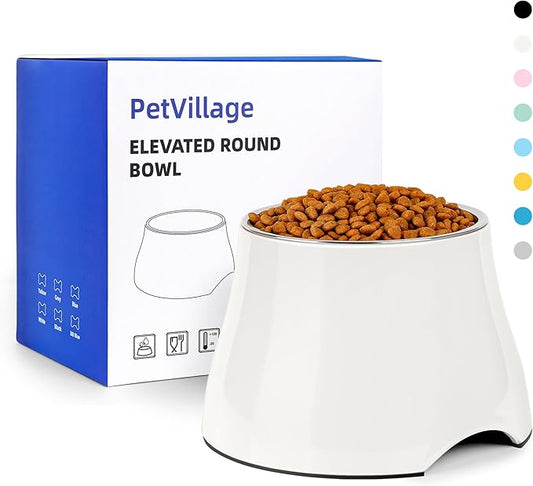 Dog Bowls,Cone Friendly Non Slip Single Dog Bowl with Stainless Steel Inner, Raised Bowls for Small and Medium Dogs Spaniel Dogs Long Ear, High Capacity, L/3 Cups White