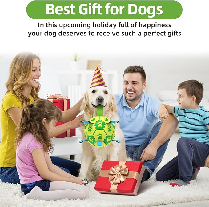 QDAN Dog Toys Soccer Ball, Dog Tug Toy, Water Toy, Durable Balls for Small Medium Dogs-Green Yellow(6 inch)