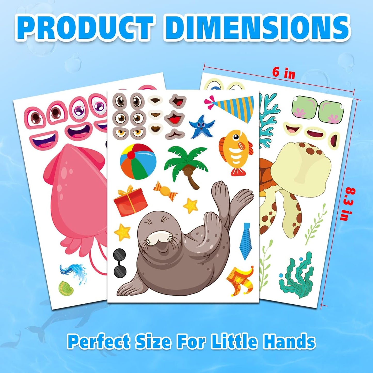 Aowplc 42 Pcs Ocean Animals Make-a-Face Sticker Sheets for Kids - 14 Sea Creature Designs for Party Favors, Classroom Activities, Arts & Crafts