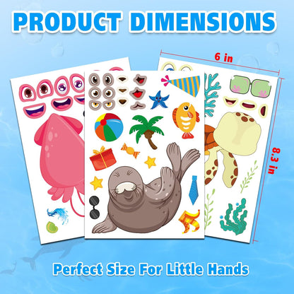 Aowplc 42 Pcs Ocean Animals Make-a-Face Sticker Sheets for Kids - 14 Sea Creature Designs for Party Favors, Classroom Activities, Arts & Crafts
