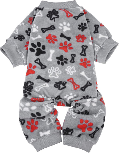 SCENEREAL Fleece Dog Pajamas for Small Medium Large Dogs, Warm Soft Puppy Jumpsuit, Adorable Bones Paw Print Pet Sweaters Clothes, Doggy Pjs Cat Coat for Boy Girl