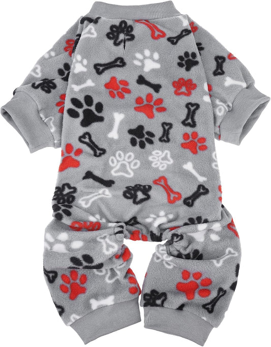 SCENEREAL Fleece Dog Pajamas for Small Medium Large Dogs, Warm Soft Puppy Jumpsuit, Adorable Bones Paw Print Pet Sweaters Clothes, Doggy Pjs Cat Coat for Boy Girl