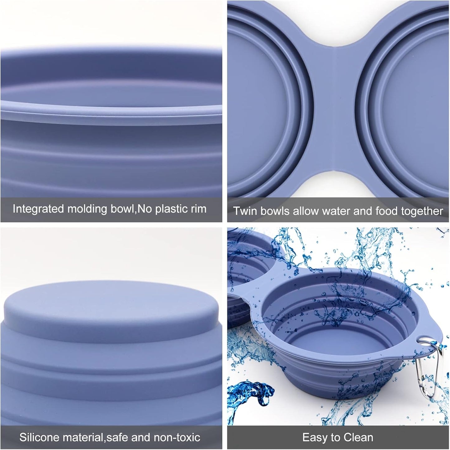 SLSON Collapsible Dog Bowls,Integrated Molding Dog Double Bowl No Plastic Rim 2 in 1 Foldable Pet Food & Water Bowl Cat Feeder Dish for Walking,Hiking,Camping (Taro Purple)