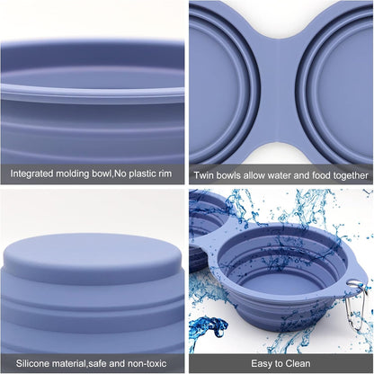 SLSON Collapsible Dog Bowls,Integrated Molding Dog Double Bowl No Plastic Rim 2 in 1 Foldable Pet Food & Water Bowl Cat Feeder Dish for Walking,Hiking,Camping (Taro Purple)
