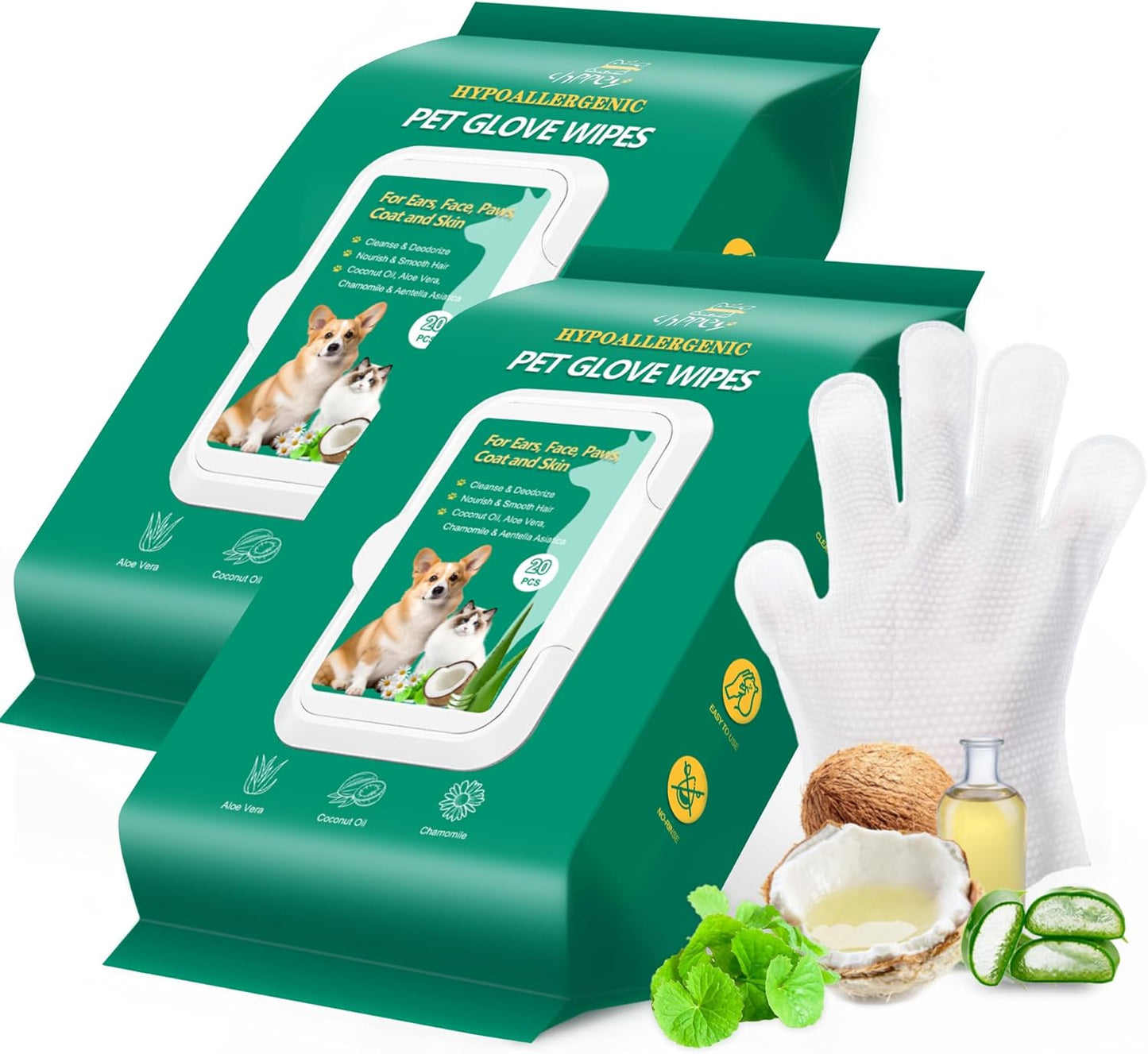 40PCS Pet Cleaning and Deodorizing Grooming Glove Wipes for Dogs and Cats, Extra Thick Nourish Fur No-Rinse Grooming Wipes for Daily Care and Travel, Hypoallergenic