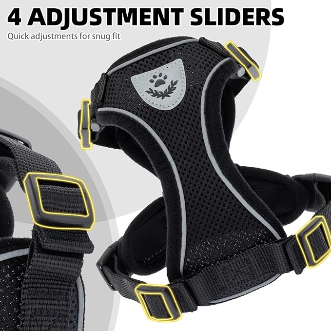 PUPTECK Cat Harness and Leash Set Escape Proof Reflective Cat Walking Harness Adjustable Soft Breathable Mesh Vest for Small Pets, Black, L