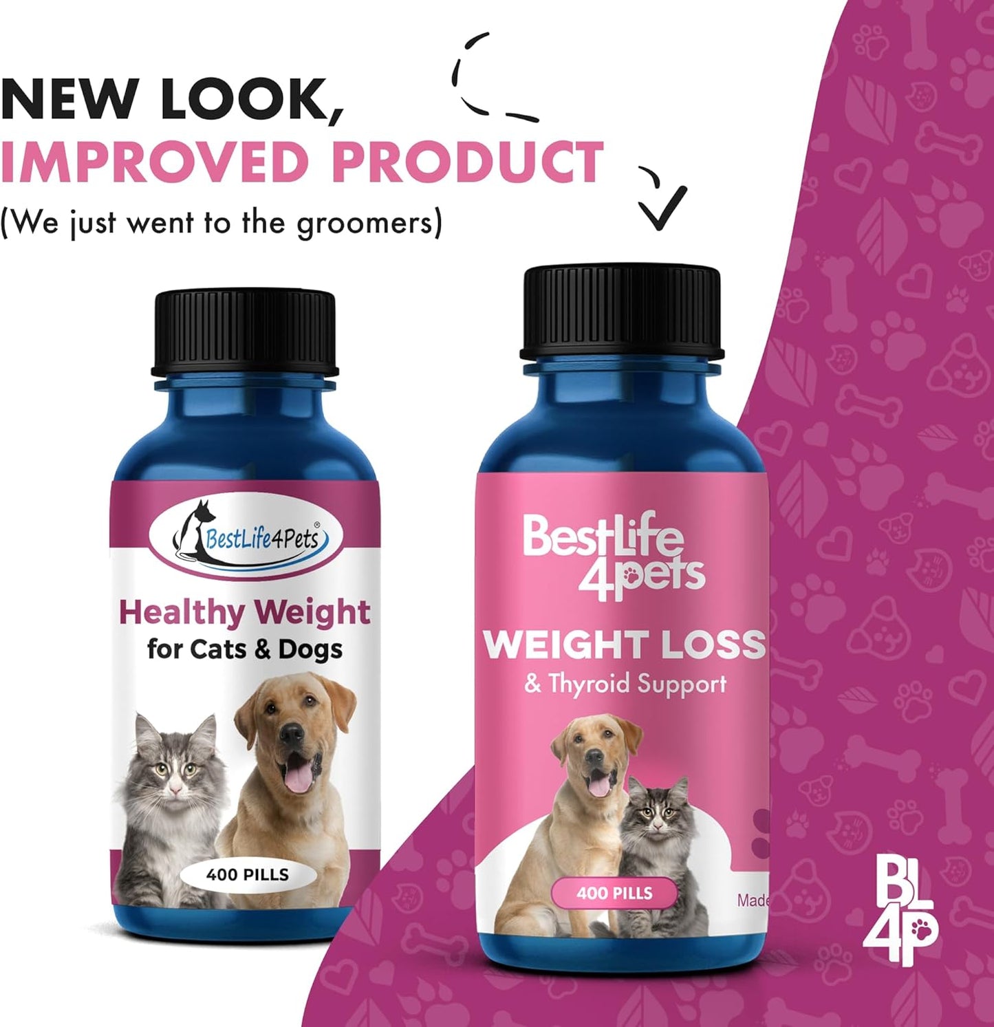 Weight & Thyroid Support for Dogs and Cats, Natural Solution for Hunger Control, Metabolism Support, Optimal Thyroid Function, Effective Dog & Cat Weight Loss, 400 Odorless, Tasteless Pills