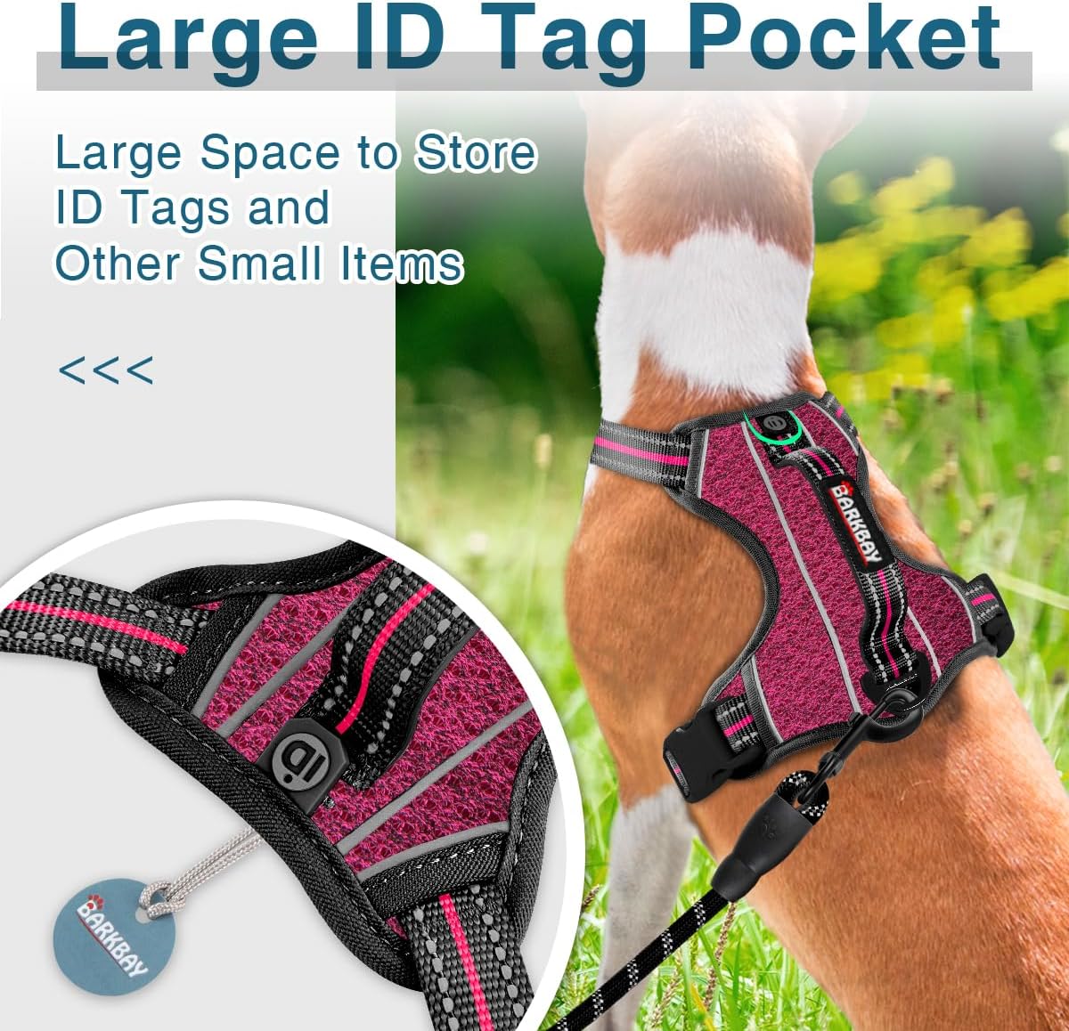BARKBAY Dog Harness No Pull with ID Tag Pocket - Heavy Duty, Reflective, Easy Control for Small Dogs(Pink/Black,S)