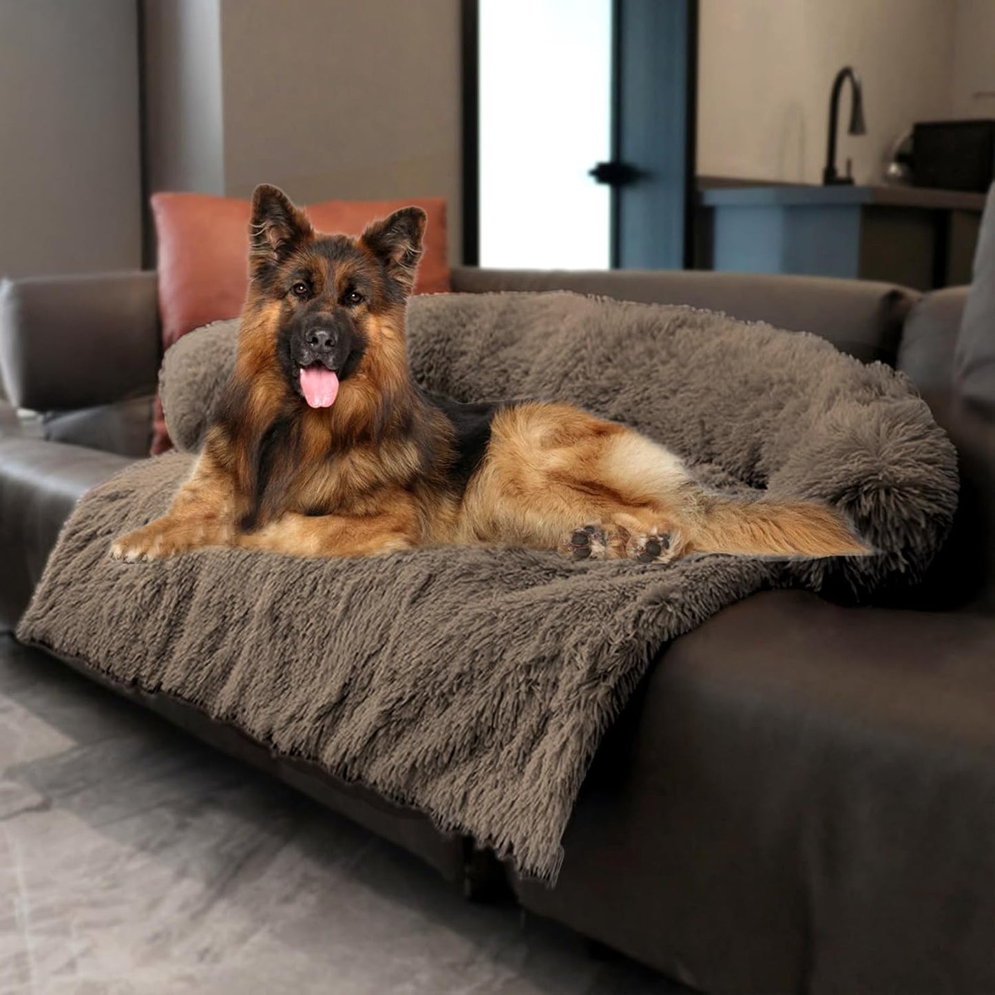 Calming Dogs/Cats Bed Mats, Dog Pad Washable Removable Couch Cover, Plush Long Fur Mat for Pets, Waterproof Lining, Perfect for Small, Medium and Large Dogs and Cats (Desert Brown, 53"x39")