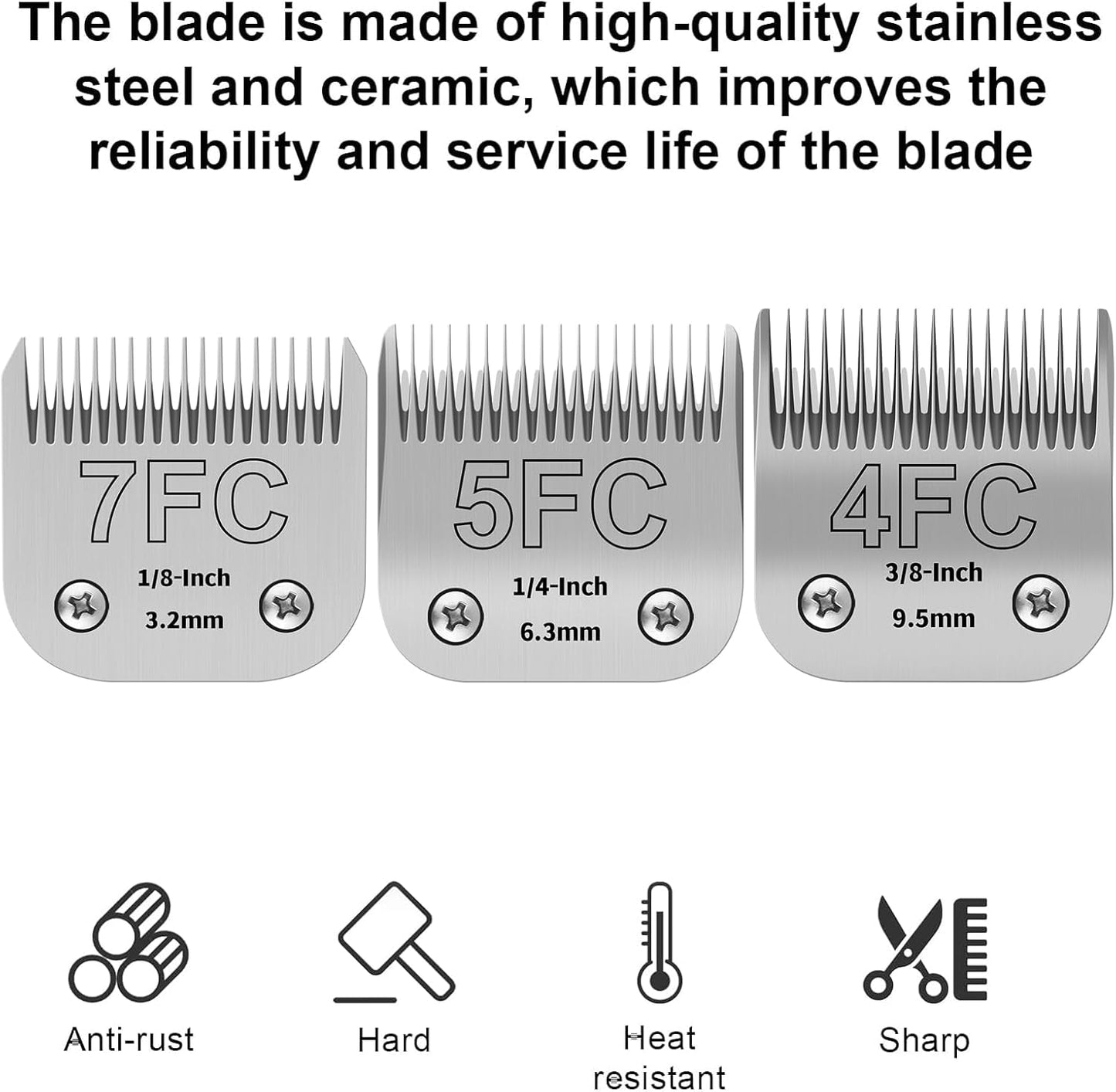 3PACK Dog Grooming Clipper Replacement Blades Compatible with Andis Pet Clipper/Oster A5/Wahl KM Series Dog Clipper,Ceramic Blade & Stainless Steel Blade (4FC+5FC+7FC)