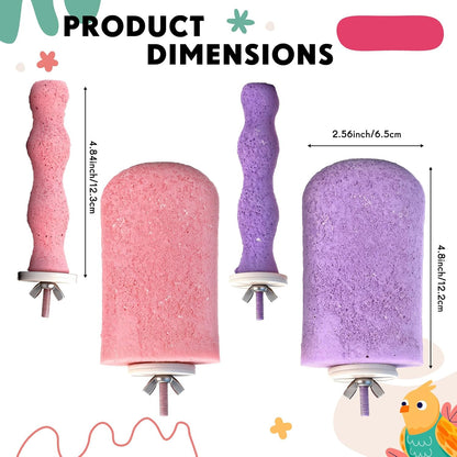 Soulchen 4 Pcs Bird Beak Grinding Calcium Stone Perches Parrot Teeth Mouth Molar Cage Accessories Platform Paw Grinding Sticks Jumping Stand for Macaws Parakeets Finches Cockatiel (Purple,Pink)