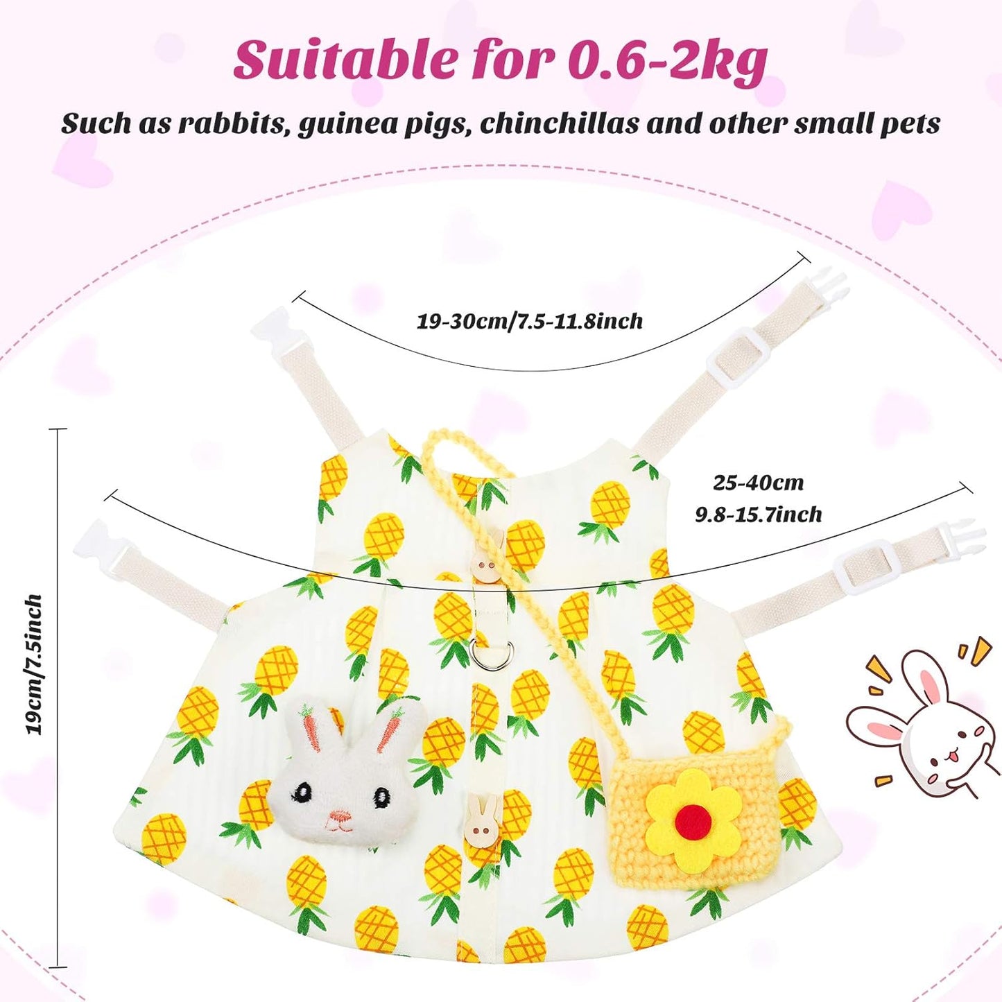 Weewooday 2 Sets Pet Rabbit Bunny Dress Bunny Easter Costume with Leash Hat Mini Bag Harness Leash Small Animals Accessory for Rabbit Hedgehog Ferret Guinea Pigs Piggies Squirrel(Stylish)