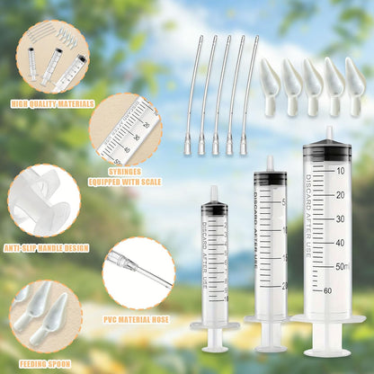 Baby Bird Feeding Syringe Set, Pet Parrot Milk Feeding Syringe with Tubes, Parrot Feeding Tubes Measuring Tools for Feeding Pets Scientific Industrial Labs… (10ml+20ml+60ml)