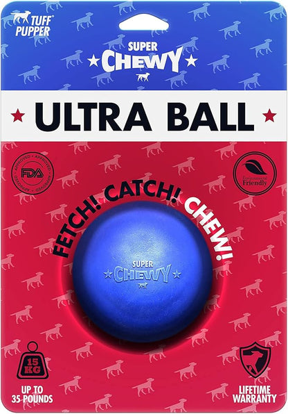 SuperChewy Tough Dog Ball Toy | Lifetime Replacement | Strong Natural Rubber | Great Dog Fetch Toy | Chew Toys for Dogs | Ultra Durable Chew Toys for Aggressive Chewers | Large Breed Tested