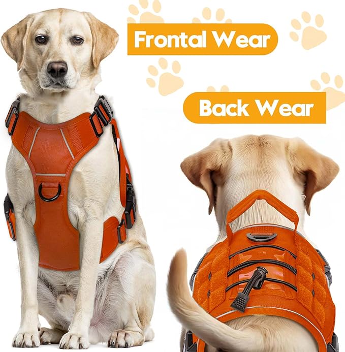 Heavy-Duty Tactical Dog Harness for Large Dogs, No Pull Adjustable Reflective Pet Vest with Molle System, K9 Military-Grade Control for Service Training, Outdoor & 10+ Breeds, Orange, Small