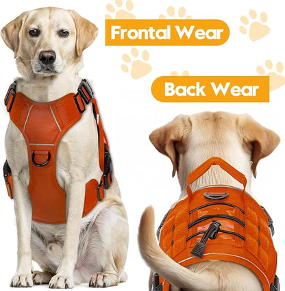 Heavy-Duty Tactical Dog Harness for Large Dogs, No Pull Adjustable Reflective Pet Vest with Molle System, K9 Military-Grade Control for Service Training, Outdoor & 10+ Breeds, Orange, Medium