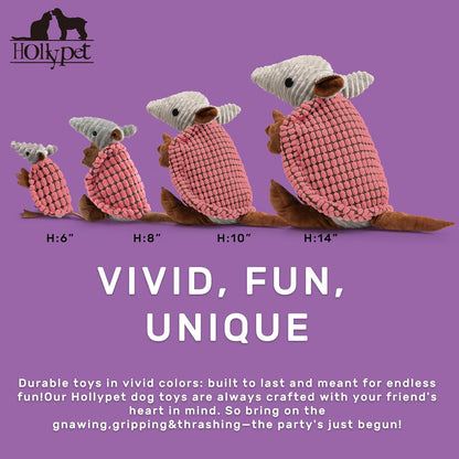 Hollypet Plush Dog Squeaky Toy Stuffed Armadillo Animal Pet Puppy Chew Toys with Clean Teeth for Small Medium Large All Breed Sizes Dogs, Bright Pink, 14 in