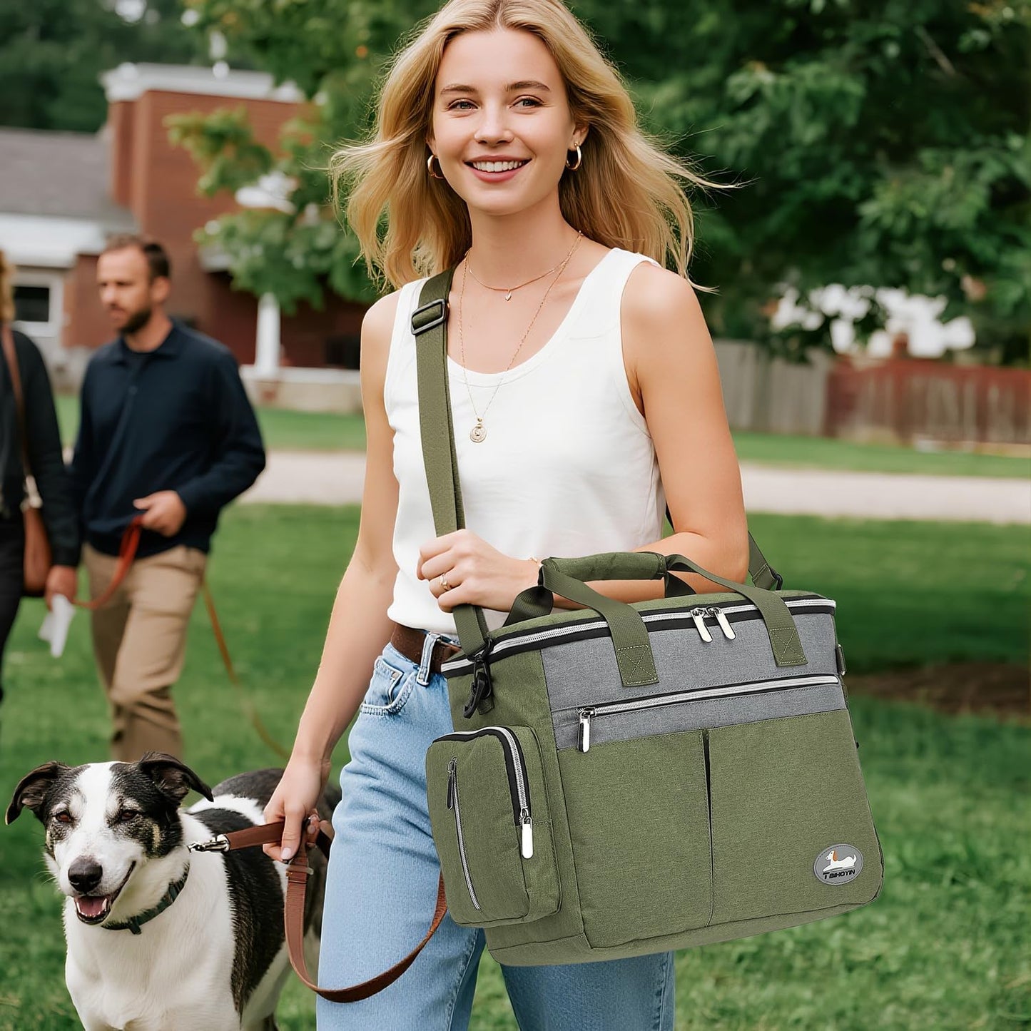 Dog Travel Bag for Pet Kit for Supplies with 2 Food Storage Containers 2 Collapsible Bowl 1 Feeding Mat 1 Dog Treat Pouch 7-Piece Set Perfect Road Trips Camping Weekend Doggy Gift Olive Green