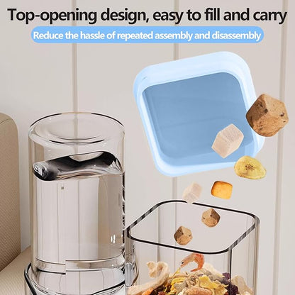 2-in-1 Hamster Water Bottle & Enhanced Food Dispenser - 35% Larger Food Capacity, Leak-Proof Design for Glass Tanks/Wire Cages Small Animal Accessories (Blue, 4.9IN+5.1IN+5.7 in)