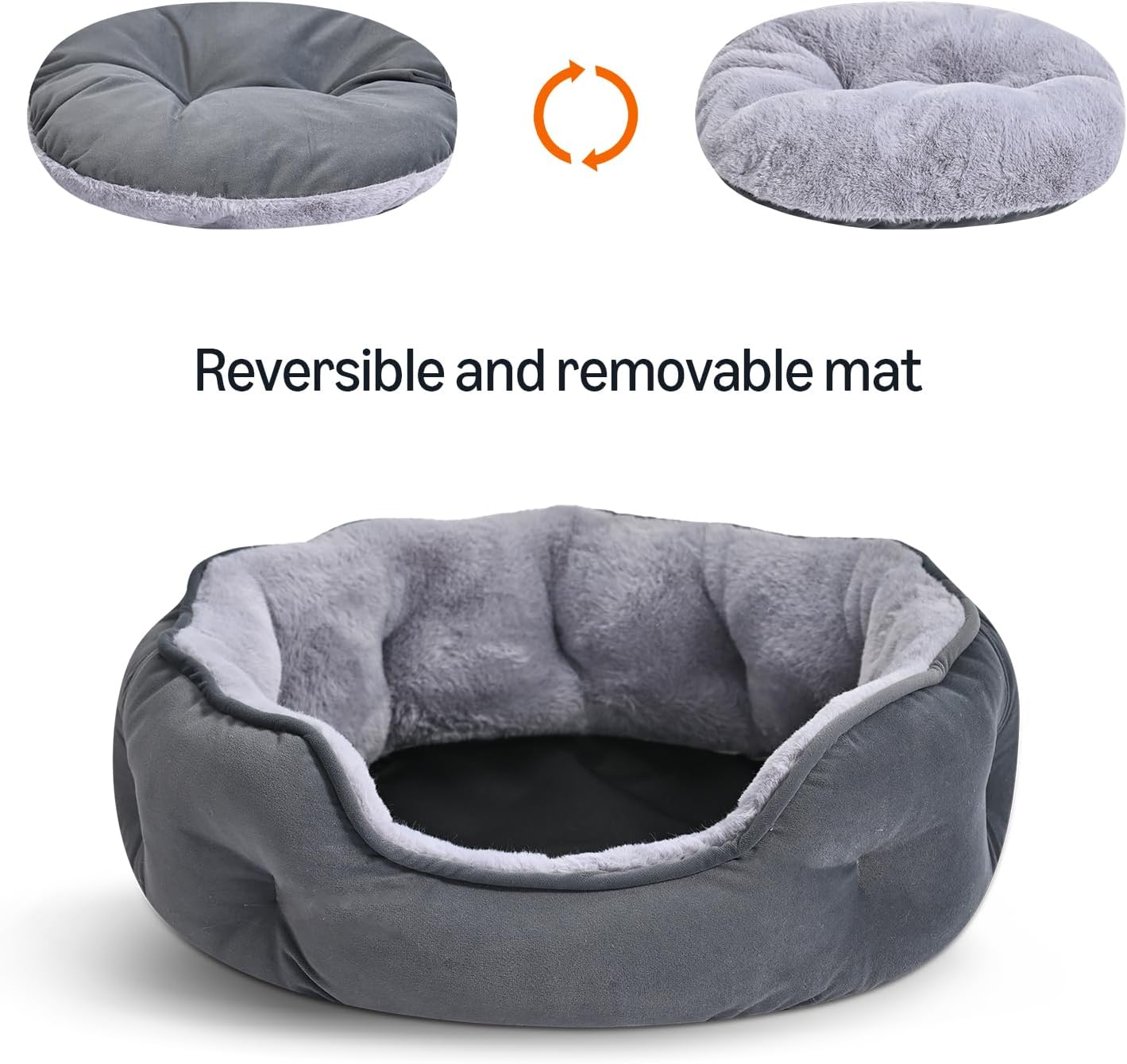 Amazon Basics Round Dog Bed for Medium Dogs, Cat Beds for Indoor Cats, Washable Pet Bed with Soft Plush Cushion, Anti-Slip Bottom, 25x21x8 Inches, Gray