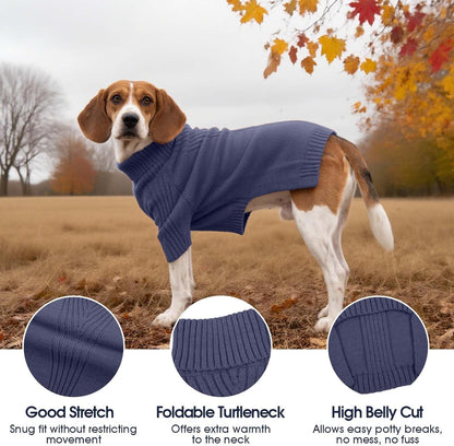 IECOii Extra Large Dog Sweater 4XL,Thermal Warm Dog Sweaters for Giant Breed Dogs,Turtleneck Knitted Knitwear for Pet Winter,Stretchy&Easy On Doggy Sweatshirt for Doberman,Great Dane(Blue,XXXXL)