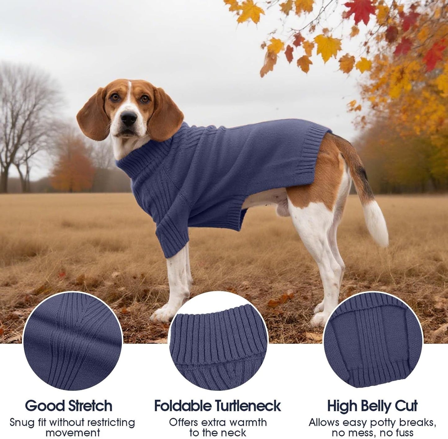 IECOii Great Dane Sweater,5XL Extra Large Sweater for Giant Breed Dogs in Winter,Turtleneck Cold Weather Knit Clothes,Machine Washable,Elastic Pullover for Saint Bernard,Mastiff (Blue,XXXXXL)