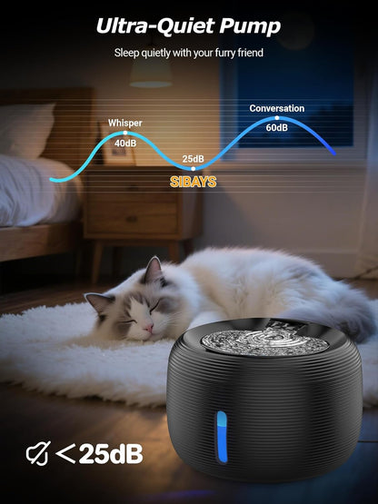SIBAYS Cat Water Fountain, 3.5L/118oz Large Capacity Pet Water Fountain Cat Fountains for Drinking, Automatic Quiet Dog Water Bowl Dispenser with LED Light & Water Level Window(FS77, Black)