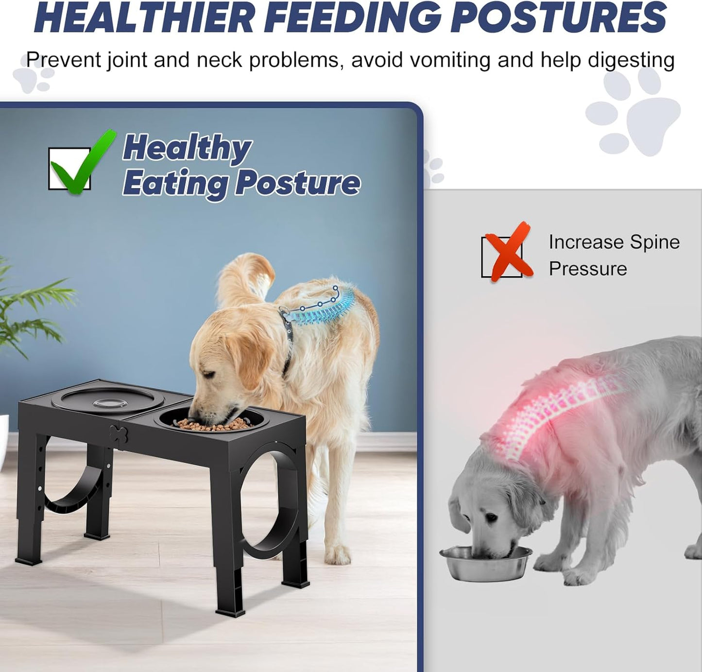 XIAZ Slow Feeder Dog Bowl Elevated Food and Water Bowl Stand for Large Medium Sized Dog, 4 Heights Adjustable, Non-Slip, Durable, Prevents Bloating & Improves Digestion for Dogs