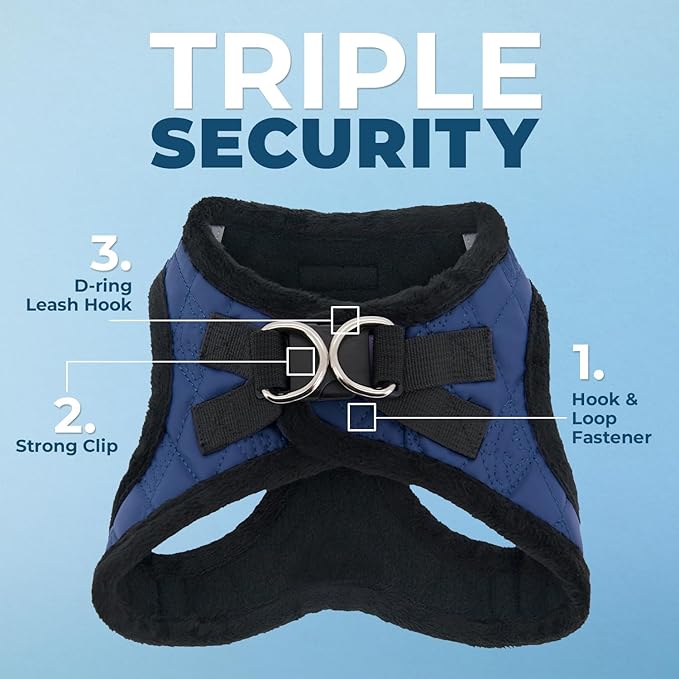 Best Pet Supplies - All Weather Mesh / Plush, Reflective, No Pull Harness for Small, Medium Dogs, Cats - Secure with Hook & Loop Fastener, Buckle, Double D-Rings - Royal Blue Faux Leather, XS