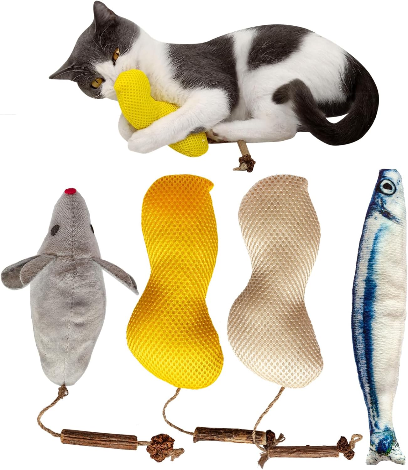 4Pcs Catnip Toys, Cat Toys for Indoor Cats, Interactive Cat Toy with Catnip, Chew Toy, Pillow for Kittens Kitty