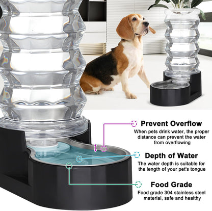 RIZZARI Dog Water Dispenser Bowl: 8L Large Black Stainless Steel Automatic Pet Dispenser with Replaceable Filter - Anti-Splash Design for Busy Owners