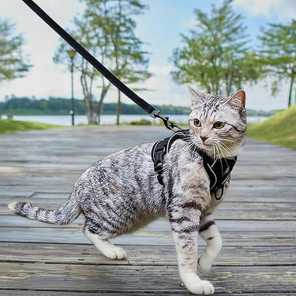 Cat Harness and Leash Set Escape Proof Tactical Extra Large Kitten Harness Emotional Support Cat Vest, Black, XXL
