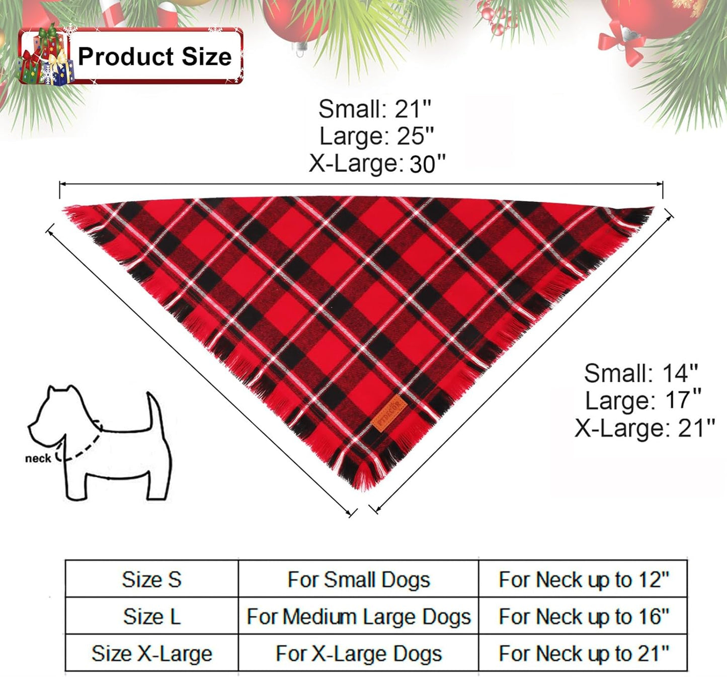PTDECOR Christmas Dog Bandanas with Tassels Edges, 2 Pack Stylish Red Green Plaid Scarf Bibs, Premium Cotton Fabric, Reversible Triangle Christmas Bandanas for Extra Large Dogs (X-Large)