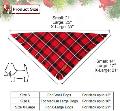 PTDECOR Christmas Dog Bandanas with Tassels Edges, 2 Pack Stylish Red Green Plaid Scarf Bibs, Premium Cotton Fabric, Reversible Triangle Christmas Bandanas for Extra Large Dogs (X-Large)