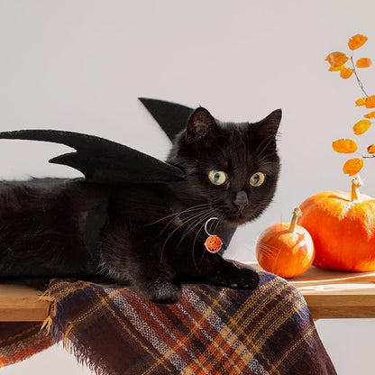 Cat Halloween Costume, Small Dog Halloween Costumes - Bat Wing with Pumpkin Bell for Pet Halloween Cosplay Party Dress Up Accessories (Large)
