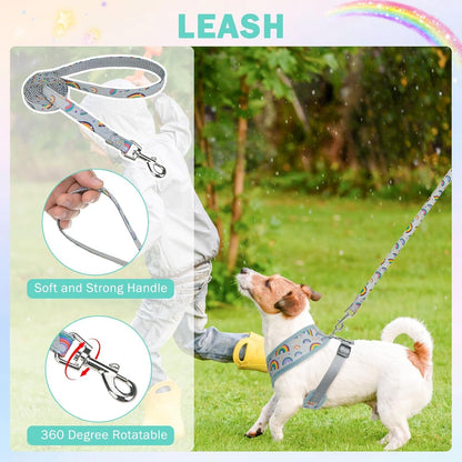 SCENEREAL Small Dog Harness Collar and Leash Set, Adjustable No Pull Pet Harnesses, No Chock Soft Mesh Step in Vest for Doggie Puppy Medium Dogs Cats Girl or Boy,Chihuahua, Yorkie, Outdoor Walking