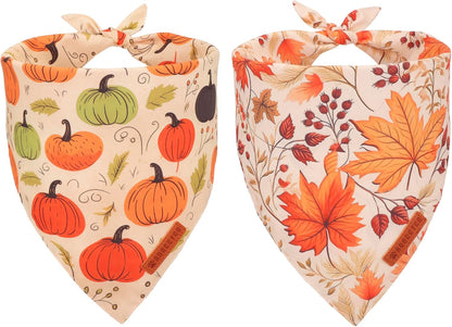 ADOGGYGO Fall Dog Bandana, Pumpkin Maple Leaf Autumn Thanksgiving Pet Scarf, Adjustable Fit Fall Bandanas for X-Large Dogs Pets (X-Large)