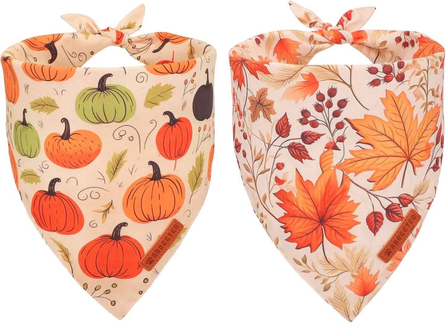 ADOGGYGO Fall Dog Bandana, Pumpkin Maple Leaf Autumn Thanksgiving Pet Scarf, Adjustable Fit Fall Bandanas for Small Dogs Pets (Small)