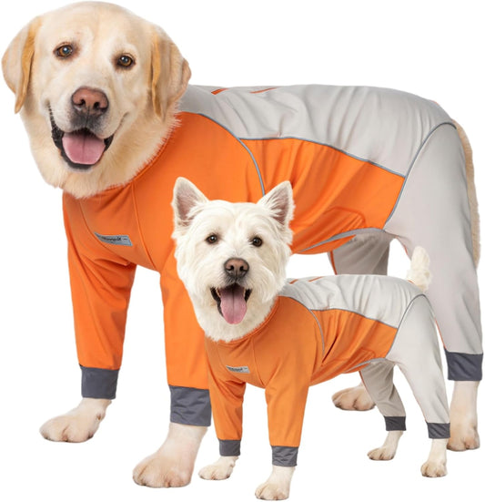 Dog Full Body Winter Coat, Waterproof Fleece Jacket for Small Medium Large Dogs Reflective Snowsuit with Zipper for Outdoor Skating (Orange, XL(Weight 13-22 lbs))