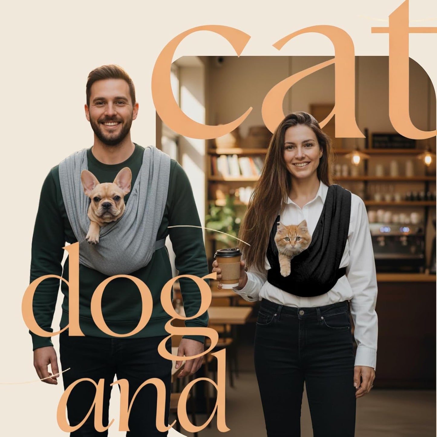 Dog Sling Carrier for Biking,Cat Cocoon Carrier,Pet Front Backpack Sling,Adjustable and Easy to Wear, Reducing Back Pressure (Black)