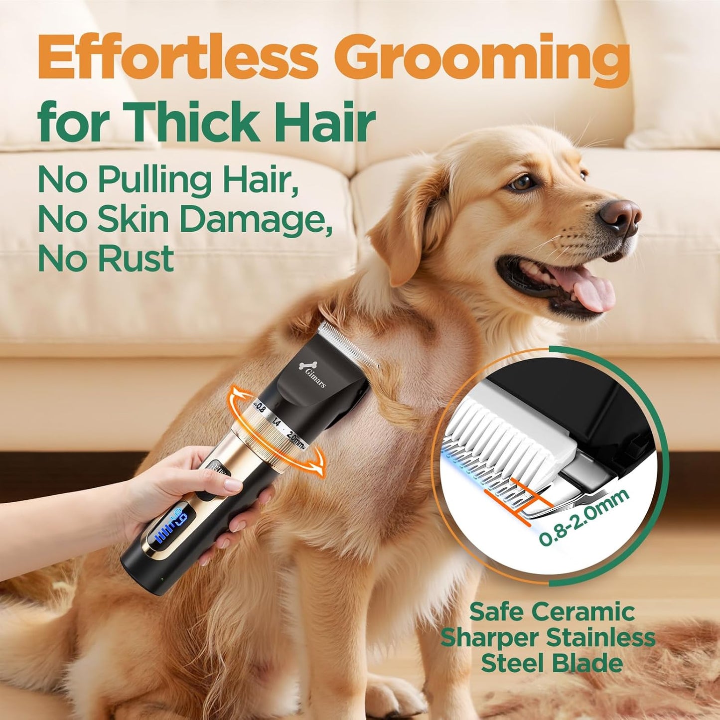Gimars 4 in 1 Dog Grooming Clippers with Small Trimmer, 7000RPM High-Power 4-Speed Quiet Pet Shaver (≤55dB), Cordless Rechargeable Dog Hair Clippers for Thick Coats with Scissors, Comb & USB