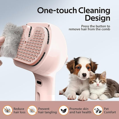 Pet Grooming Brush with Electronic Mist Spray - Gentle Deshedding Tool for Cats & Dogs, Pet Steam Brush，Reduces Shedding, Soft Bristles, Promotes Healthy Coat-Comes with a hair smoothing comb-Red