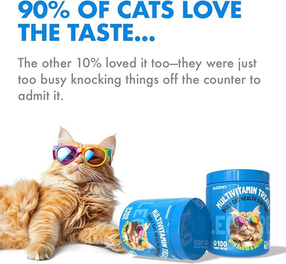 Multivitamin Cat Treats Vitamins for Indoor Cats Skin & Coat Digestion Immunity Mobility Heart & Brain Support Supplements for Overall Cat Health with Vitamins A B C D E and Biotin 100 Yummy Chews