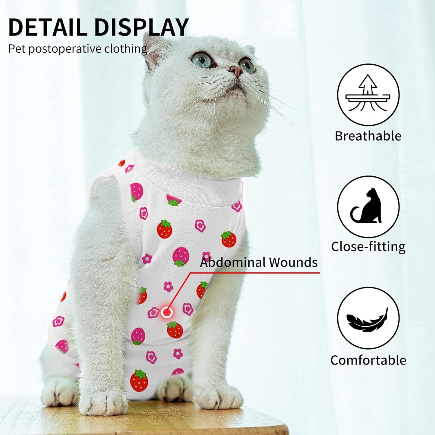 Cat Professional Surgical Recovery Suit,E-Collar Alternative for Cats Dogs,After Surgery Wear, Pajama Suit,Home Indoor Pets Clothing Strawberry S